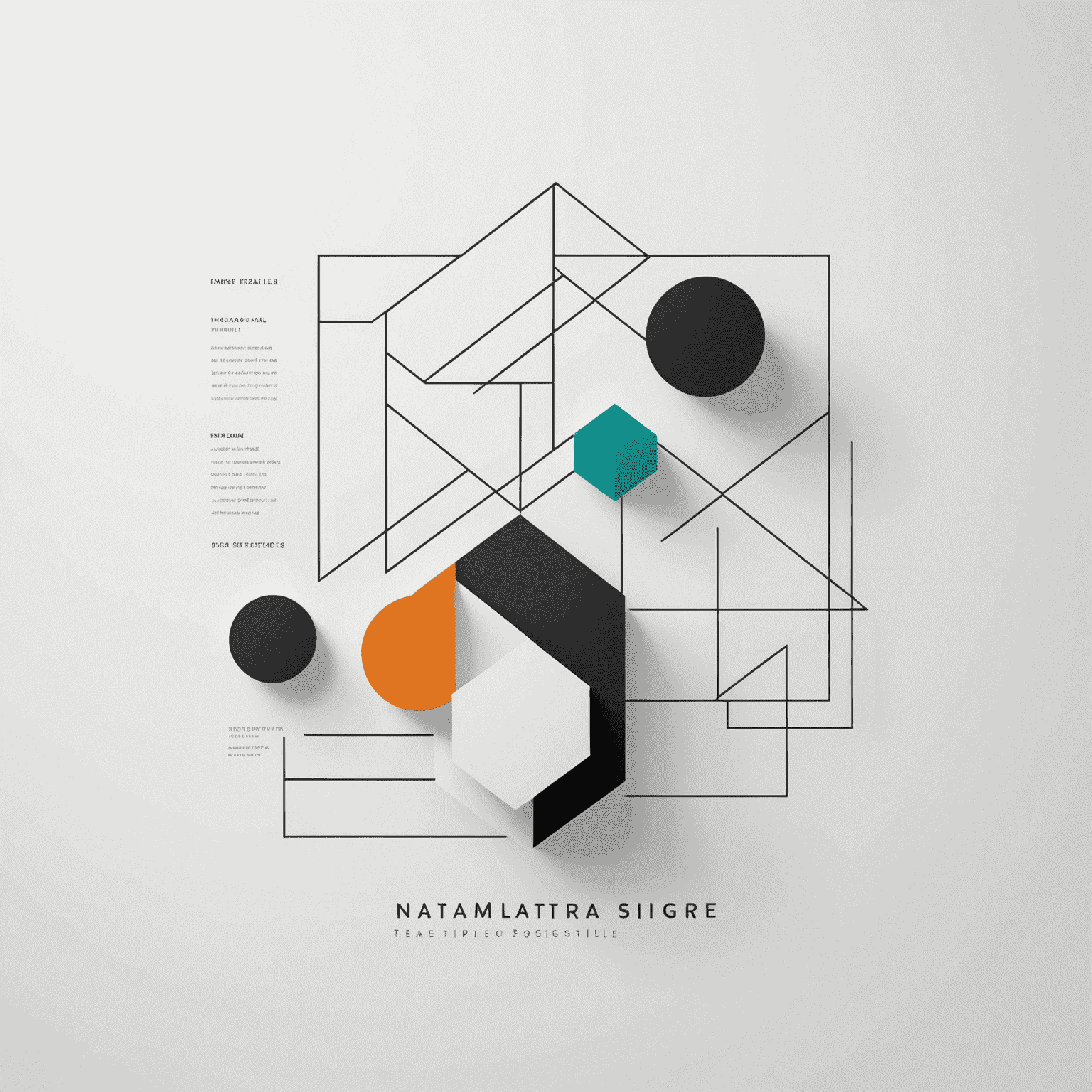 Minimalist grafik tasarım örnekleri: beyaz arka plan üzerinde basit geometrik şekiller ve ince tipografi